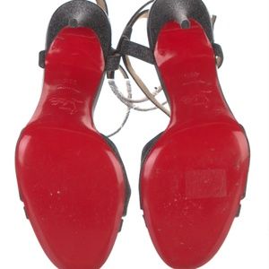 Louboutin strappy sparkly black stiletto heels